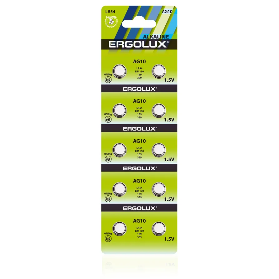Батарейка алкалиновая ERGOLUX Alkaline AG10 1,5V (10 шт) AG10-BP10
