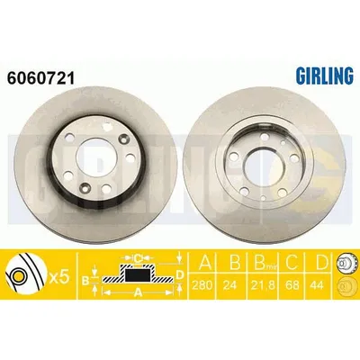 Диск тормозной RENAULT DUSTER 11-FLUENCE 10-MEGANE 08- передний вент.D280 мм. GIRLING 6060721