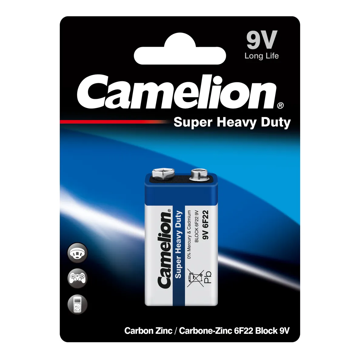 Батарейка угольно-цинковая Camelion Super Heavy Duty Крона 9V (1 шт) 6F22-BP1B