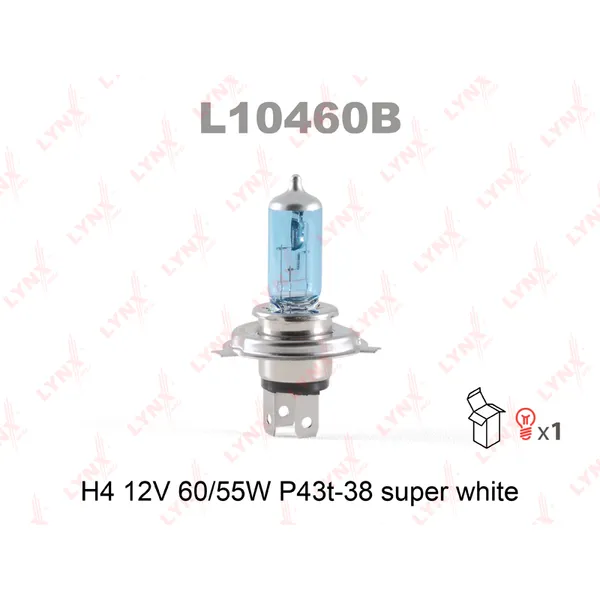 Лампа 12V H4 60W P43t LYNXauto SUPER WHITE 1 шт. картон L10460B