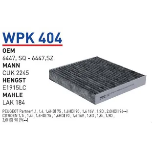 Фильтр салонный (угольный) CITROEN Xsara/Berlingo I/PEUGEOT 307/Partner I WUNDER FILTER WPK404