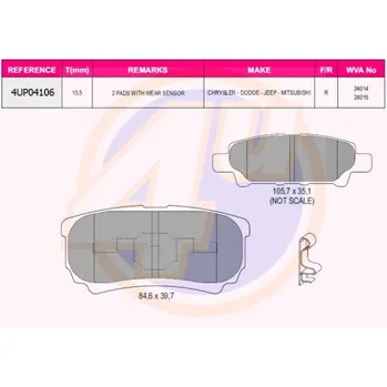 Колодки задние CIT C-CROSSER 2.4/2.2HDI 07-/ MIT LANCER/OUTLANDER 2.0MPI/2.4I 03-(с 2 датчиками) 4U 4UP04106