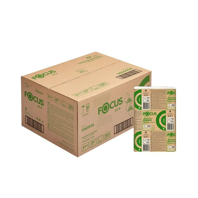 Полотенца бумажные д/дисп. FOCUS Eco Zсл 1сл бел цел 250л 12пач/уп 5069958 1517287