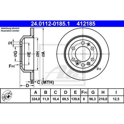Диск тормозной задний, KIA: CARNIVAL/ GRAND CARNIVAL III 2.2 CRDI/2.7 V6/2.9 CRDI/2.9 CRDI LX 05- ATE 24.0112-0185.1