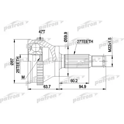 ШРУС нар. прав. 27х59,9х25 HYUNDAI Sonata 98-04 (без ко PATRON PCV1617AL