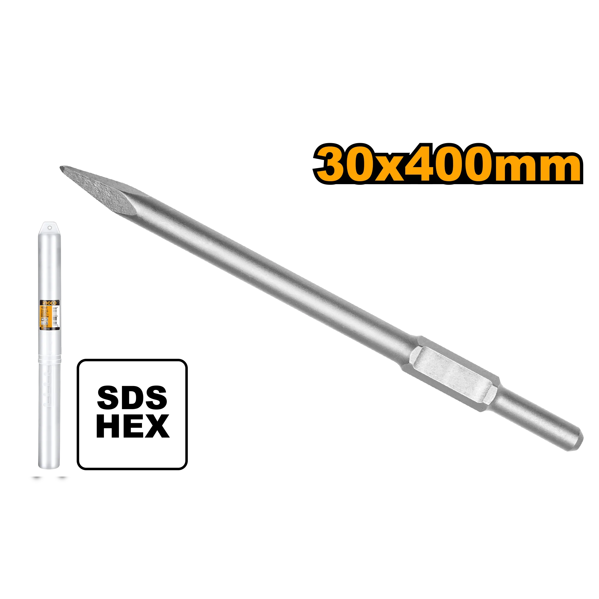 Зубило пикообразное Hex 30x410 мм (10) INGCO DBC0314101