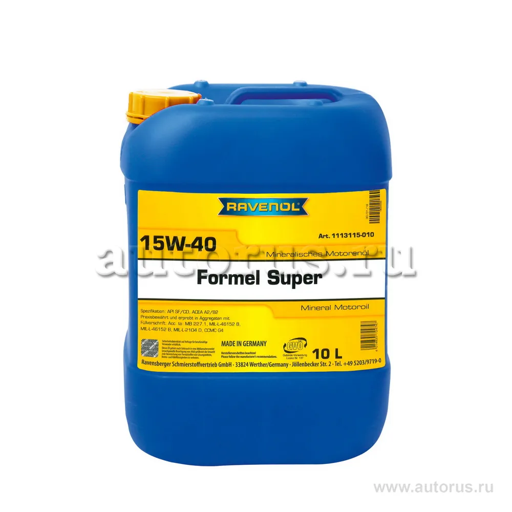 Моторное масло RAVENOL Formel Super SAE 15W-40 SF-CD (10л) new 1113115-010 (4014835724747)