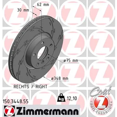 Диск тормозной вентилируемый BLACK Z (RIGHT) ZIMMERMANN 150344855