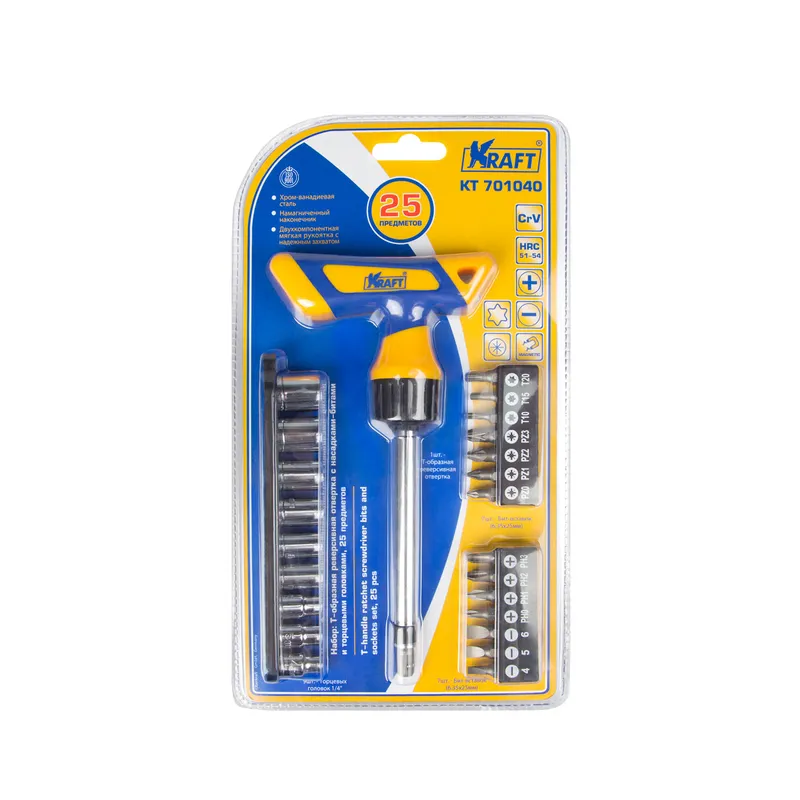 Набор Т-образная рев, отв, с нас,бит, и т,гол 25пр KRAFT KT 701040