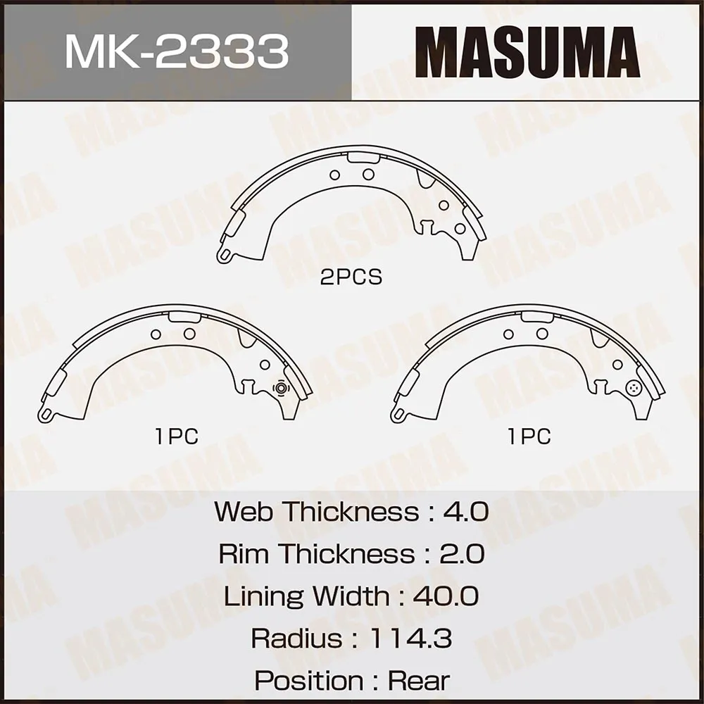 Колодки барабанные TOYOTA CAMI MASUMA MK-2333