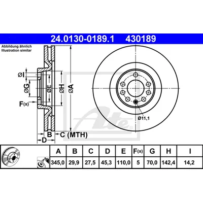 Диск тормозной передний, OPEL: VECTRA C 2.8 V6 TURBO 02- ATE 24013001891