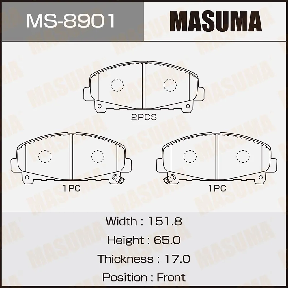 Колодки дисковые передние с антискрип. пластинами honda accord 2.02.4 08 MASUMA MS8901