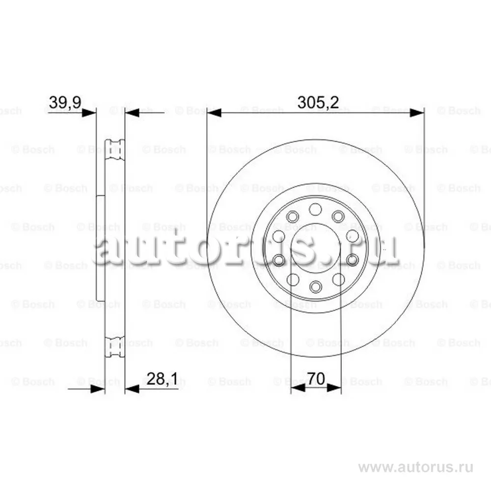 Диск тормозной передний ALFA ROMEO 159 (939) 1.8 MPI/1.9 JTDM 16V/1.9 JTDM 8V/1.9 JTS/2.0 JTDM/2.2 JTS BOSCH 0986479291