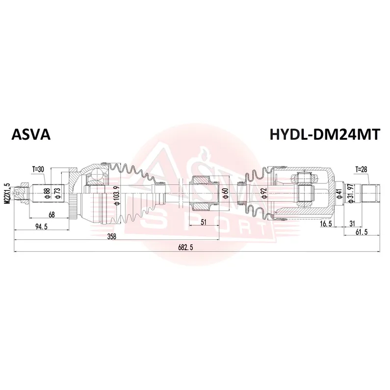Привод передний левый 27X683X30 ASVA HYDL-DM24MT
