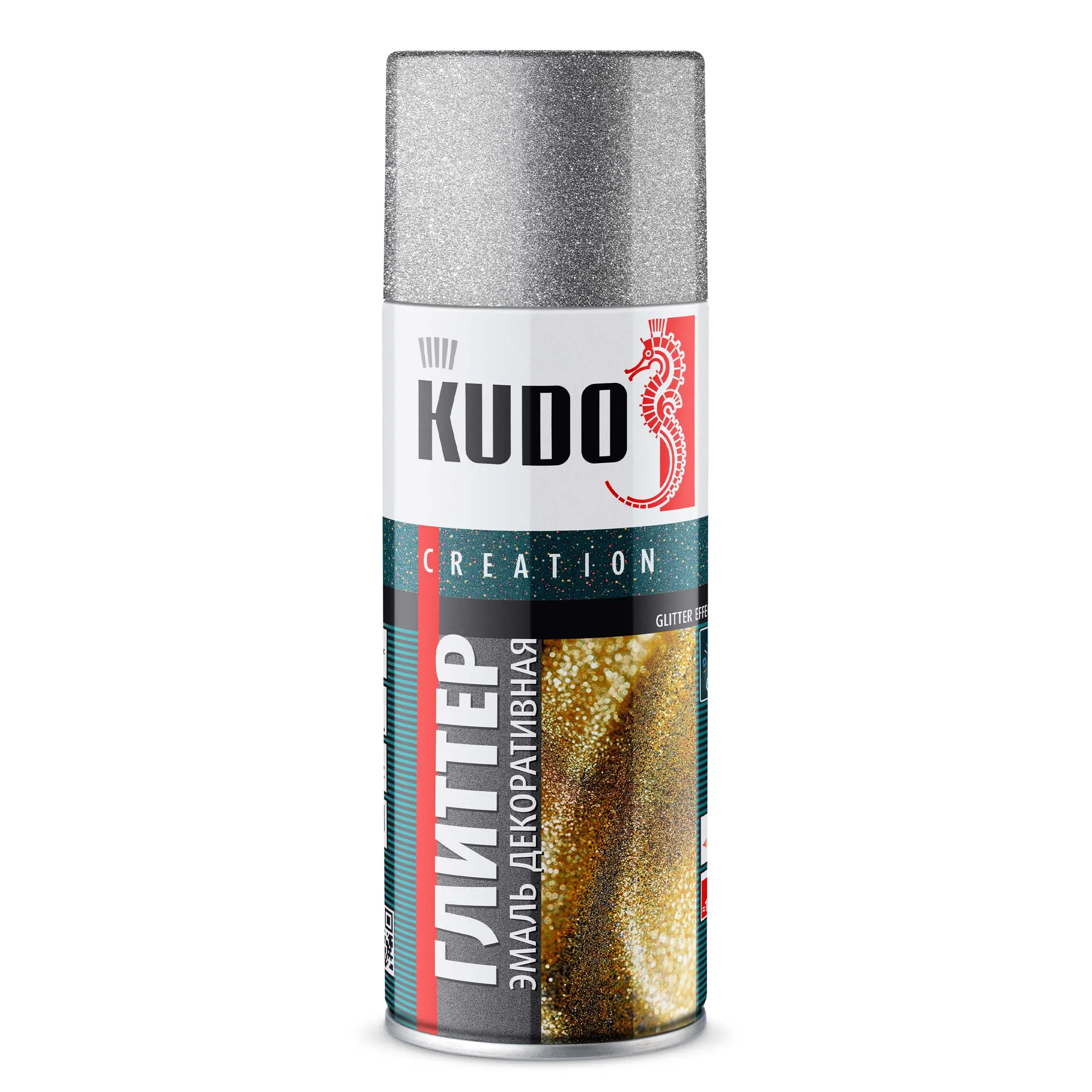 Эмаль декоративная Глиттер эффект Серебро KUDO 520 мл KUDO KU-C202