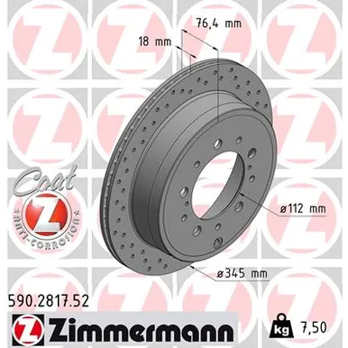 Диск тормозной задний перфорированный с покрытием SPORT COAT Z ZIMMERMANN 590.2817.52