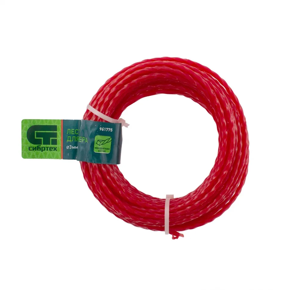 Леска для триммера квадратная витая, 3,0 мм x10 м, СИБРТЕХ 961775