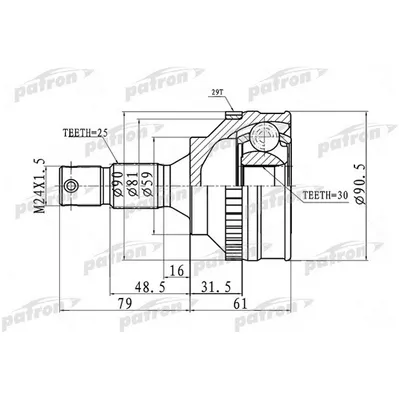ШРУС наружный с кольцом ABS 25X59X30 ABS:29T LIFAN BREE PATRON PCV1717