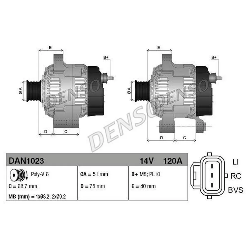 Генератор 14V 120A DENSO DAN1023
