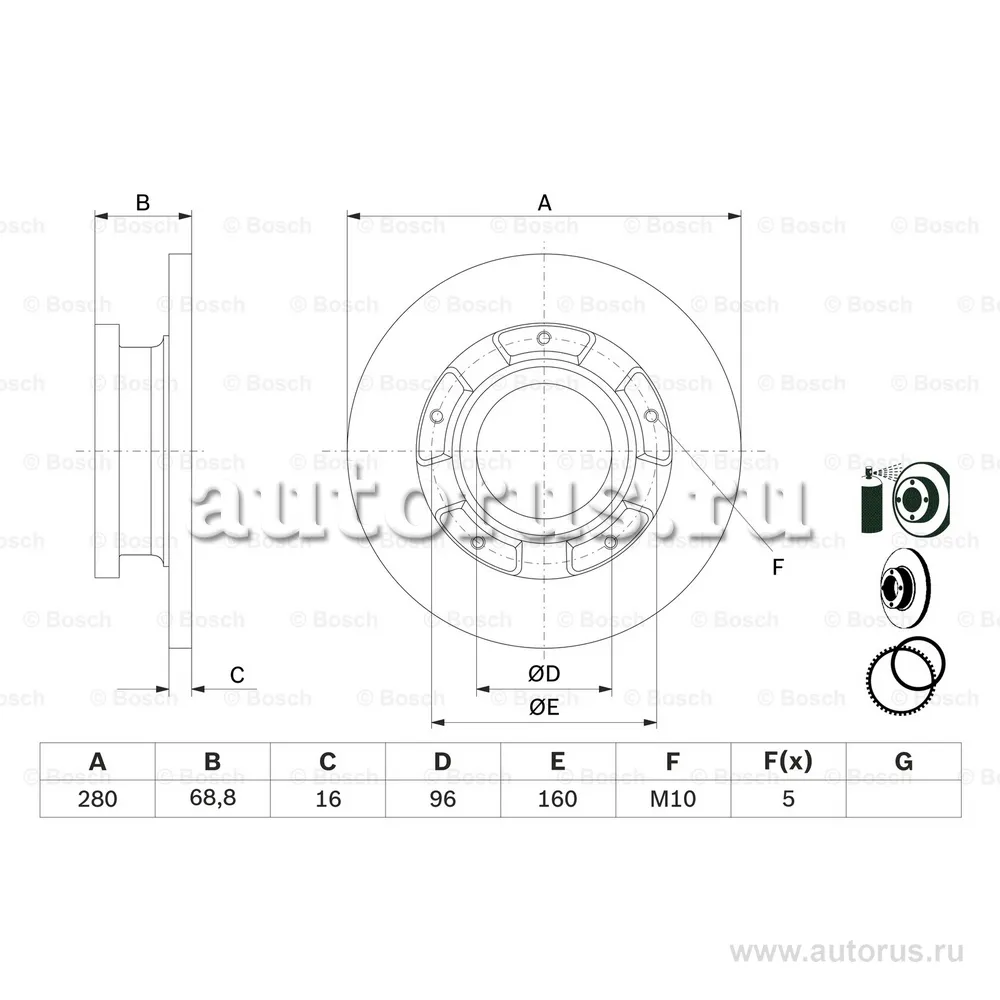 Диск тормозной задний с покрытием FORD TRANSIT 06-14 BOSCH 0 986 479 401