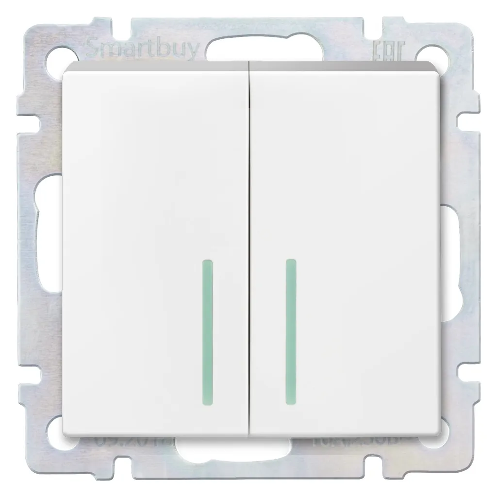 Выключатель 2-клавишный с индикатором 10а белый нептун SMARTBUY SBE-05W-10-SW2-1