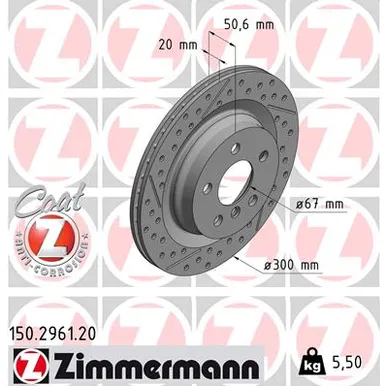 Диск тормозной задний перфорация + канавки MINI CLUBMAN F54 COOPER 14- 300X20 ZIMMERMANN 150296120