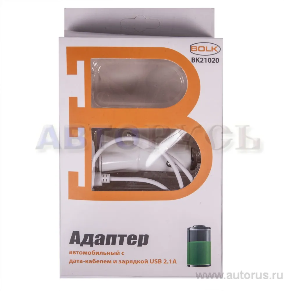 Адаптер автомобильный с дата-кабелем и зарядкой USB 2,1А BOLK BK21020