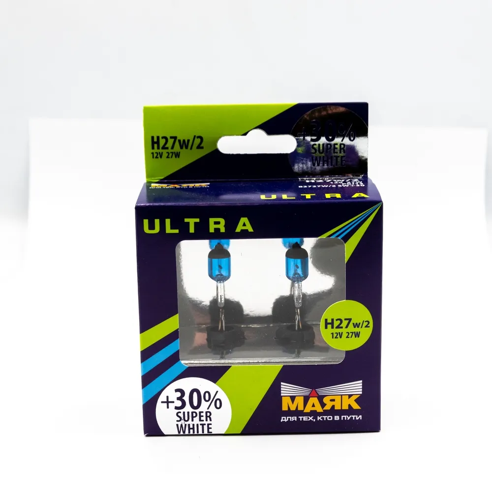 Лампа 12V H27 27W +30% PGJ13 Маяк SUPER WHITE 2 шт. картон 82727W2SW+30