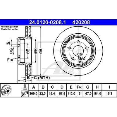 Диск тормозной задний MB W204 07-> /VENT D=300MM ATE 24.0120-0208.1