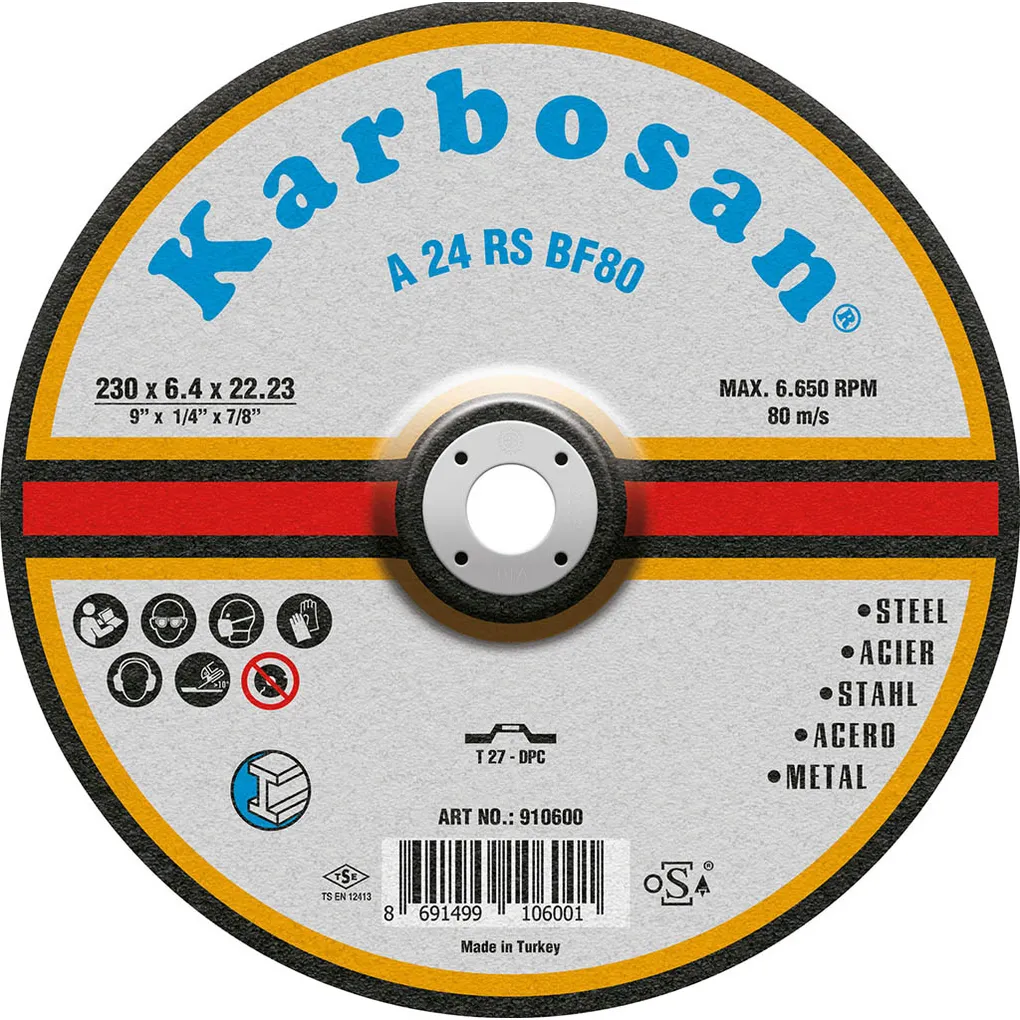 Диск шлифовальный по металлу Karbosan (230х6,4х22) (Арт.910600) KARBOSAN KAR-910600