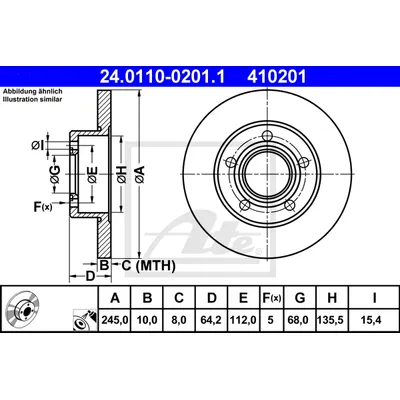 Диск тормозной задний AD 100/A6 91-97 VW B5 ATE 24.0110-0201.1