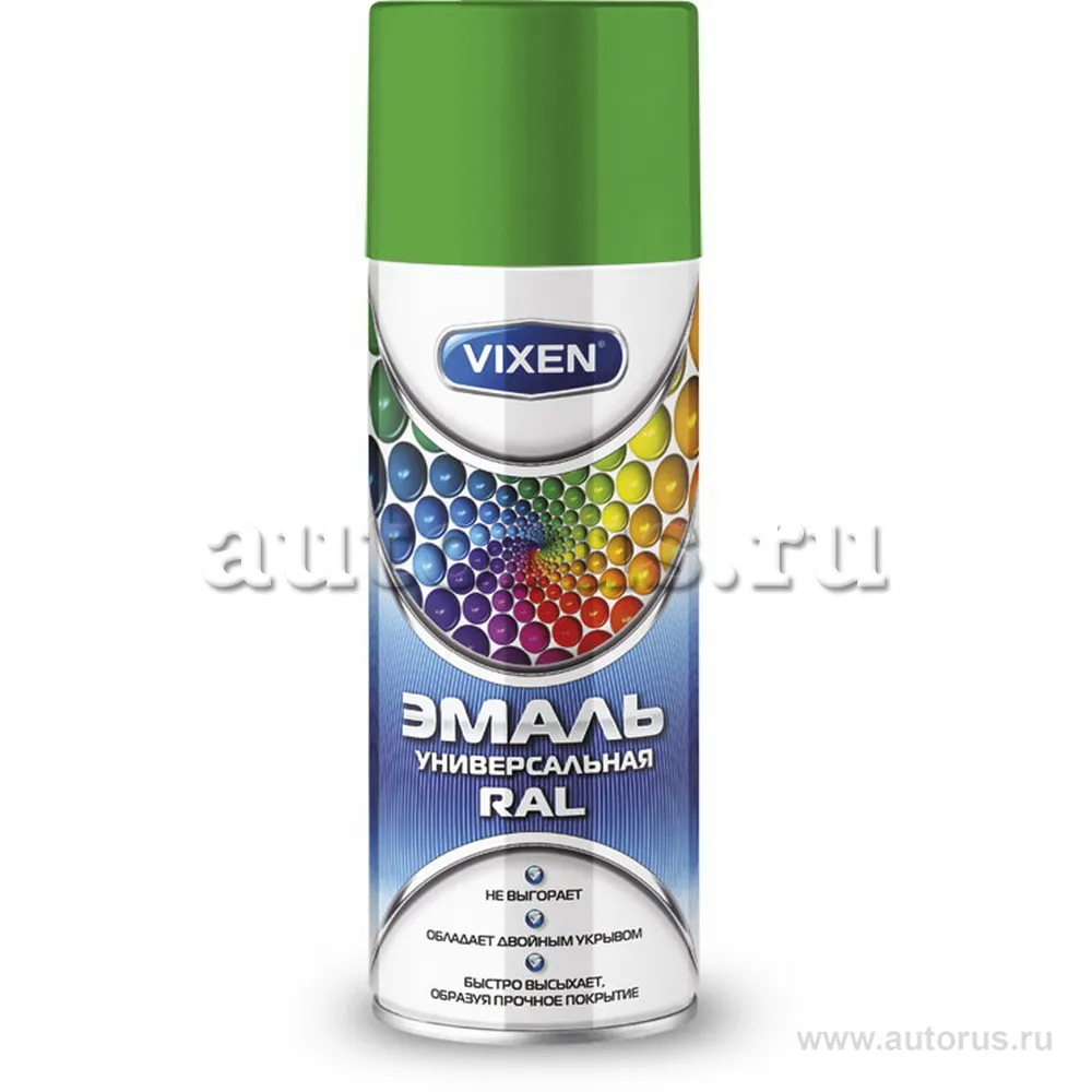 Эмаль универсальная RAL, светлозеленый (RAL 6018), аэрозоль 520 мл VIXEN VX16018