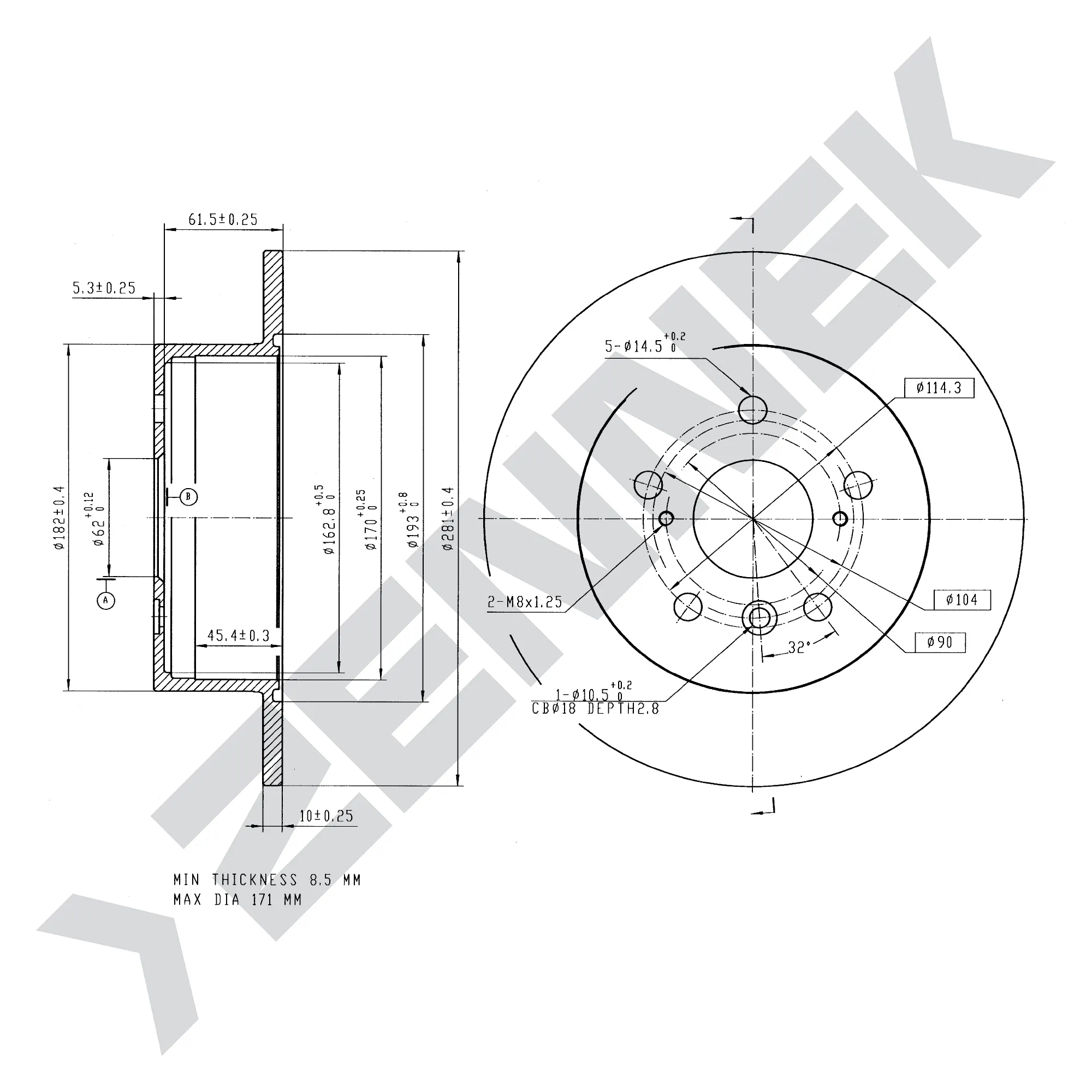 Диск тормозной задний TOYOTA CAMRY 06-12, AVALON 05-12 (2 шт) ZENNEK DBD0176