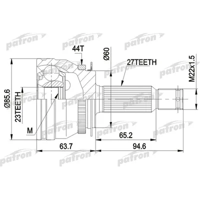 ШРУС наружн лев к-кт [A:27, B:23, D=60, ABS:44] HYUNDAI PATRON PCV9004