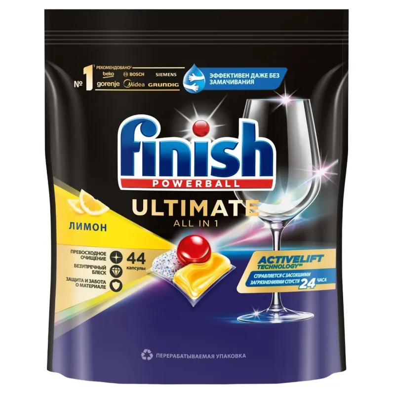 Капсулы для ПММ Finish Ultimate Лимон 44 капсул дойпак бесфосфатные 1694765