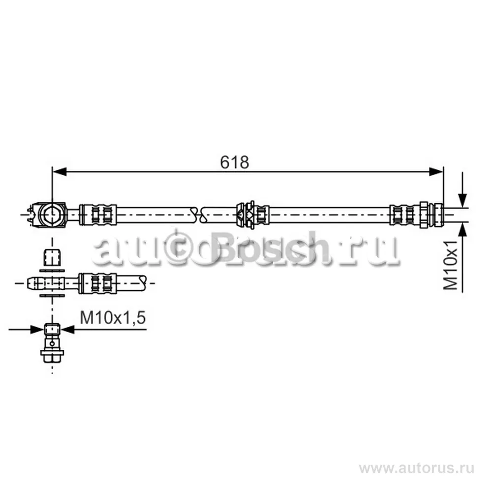 Шланг тормозной передний L=R VW Passat B6/CC all 05> /L=615mm BOSCH 1 987 481 173