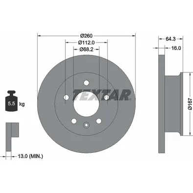 Диск тормозной передний стандартный VOLKSWAGEN TEXTAR 92055900