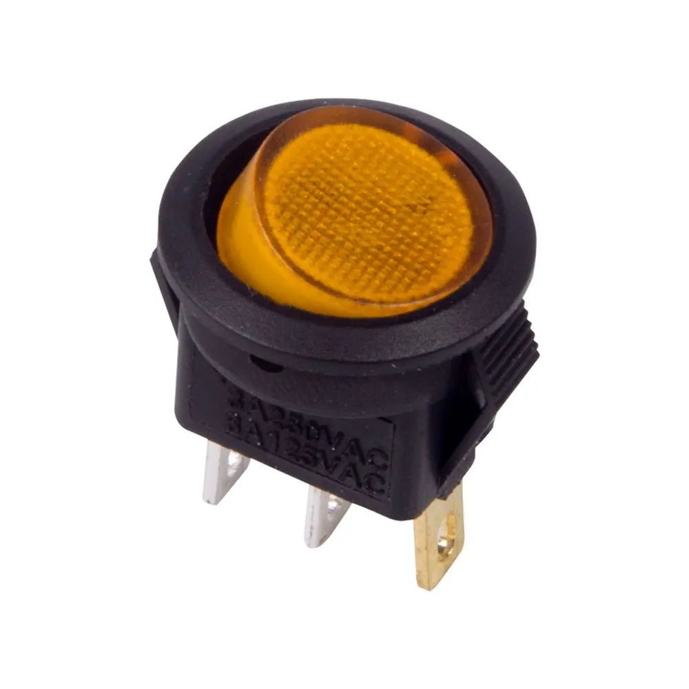 Выключатель клавишный круглый 250V 3А (3с) ON-OFF желтый с подсветкой Micro (RWB-106, SC-214) REXANT 36-2532