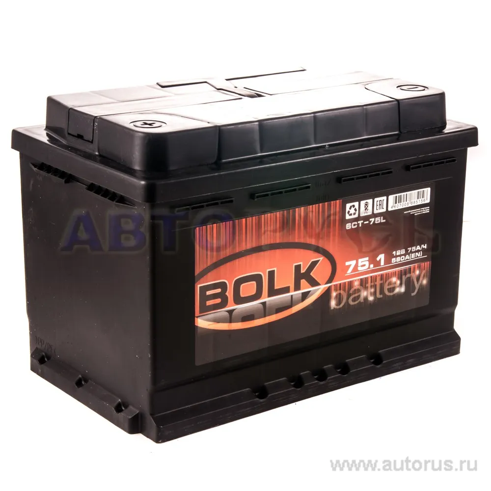Аккумулятор BOLK BLACK 75 А/ч прямой L+ 276x175x190 L3 EN 580 А