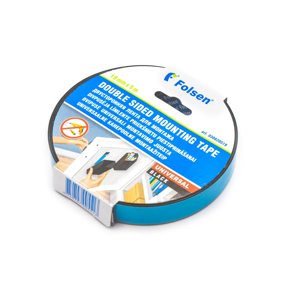 Лента клейкая двусторонняя 19 мм .x5 м. на вспененной основе черная Folsen  Folsen 030820519
