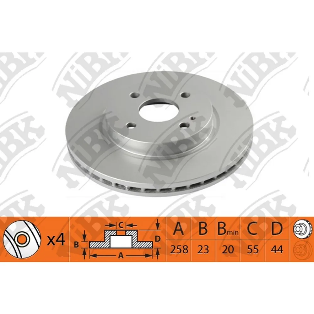 Диск тормозной передний FORD FIESTA VI 10->/MAZDA 2 08-> /VENT.D=258MM NIBK RN1512