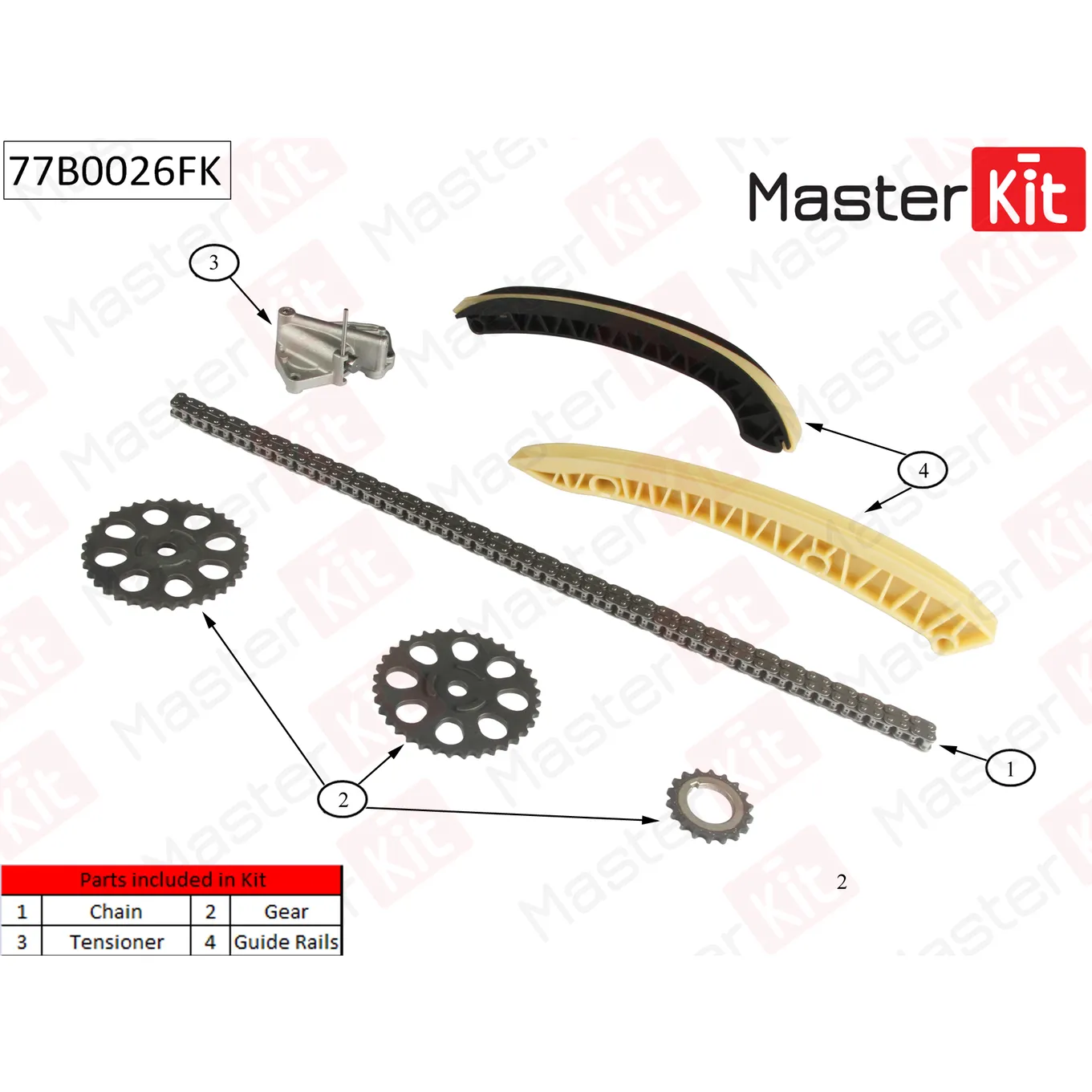 Комплект цепи ГРМ Skoda Fabia/Volkswagen Polo 1.2i 12V 05- MASTERKIT 77B0026FK