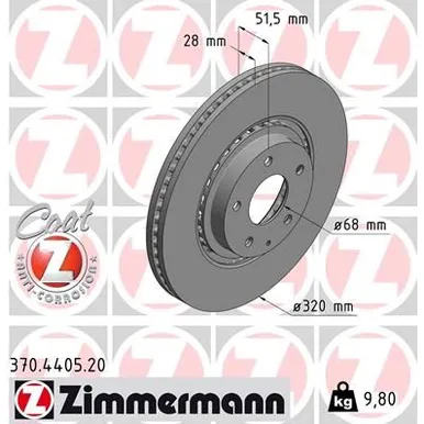 Диск тормозной передний вент. MAZDA CX-9 ZIMMERMANN 370440520