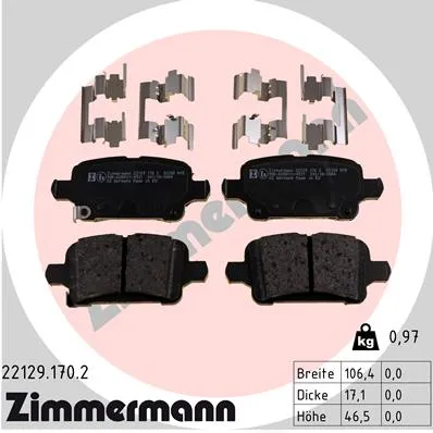 КОЛОДКИ ТОРМ ДИСК ЗАД CHEVR VOLT 11 - / OPEL ASTRA K, VII 15 -, INSIGNIA II, INSIGNIA B, AMPERA 17- ZIMMERMANN 221291702