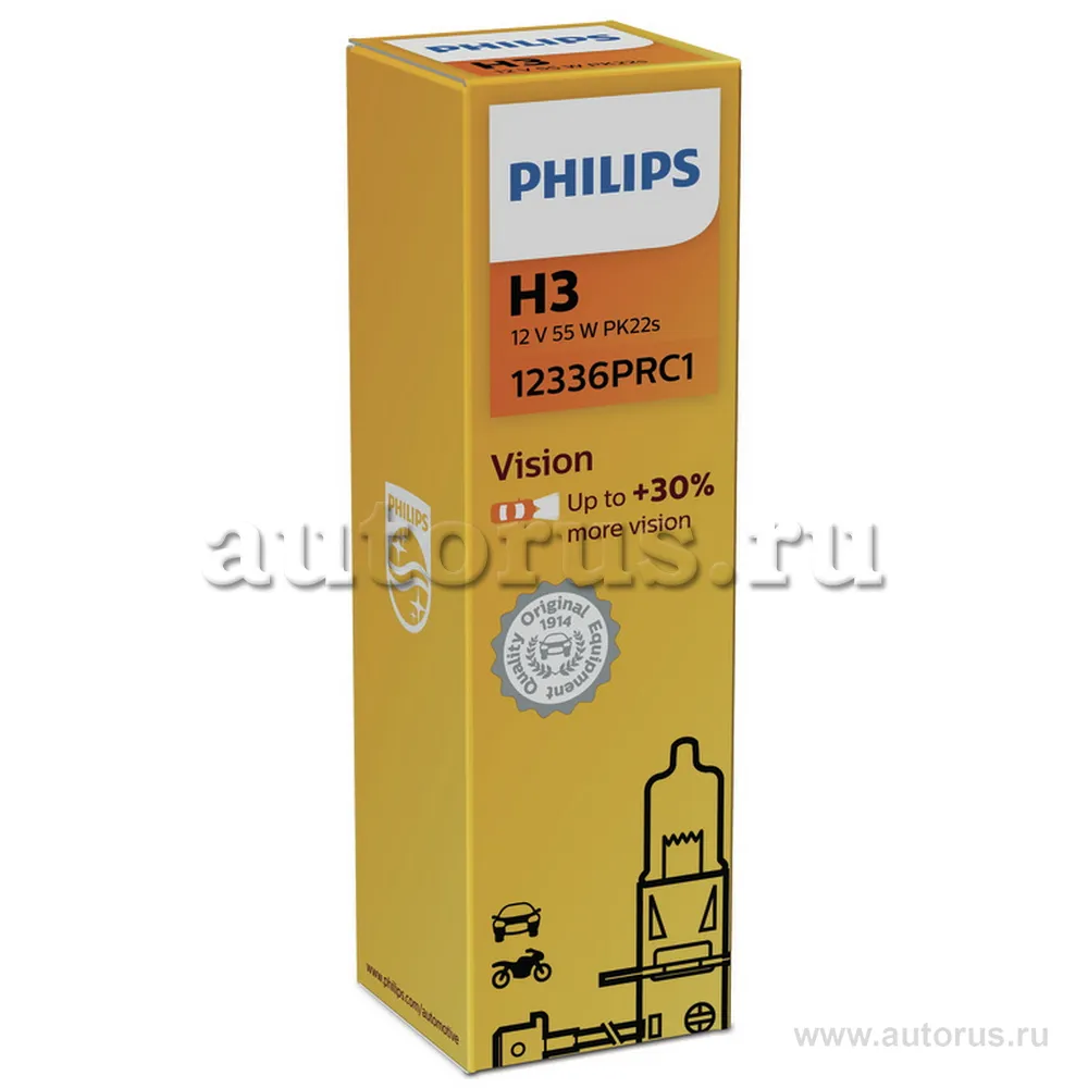 Лампа 12V H3 55W +30% PHILIPS Premium 1 шт. картон 12336PRC1