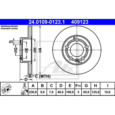 Диск тормозной задний AD A3 VW G4 ATE 24.0109-0123.1