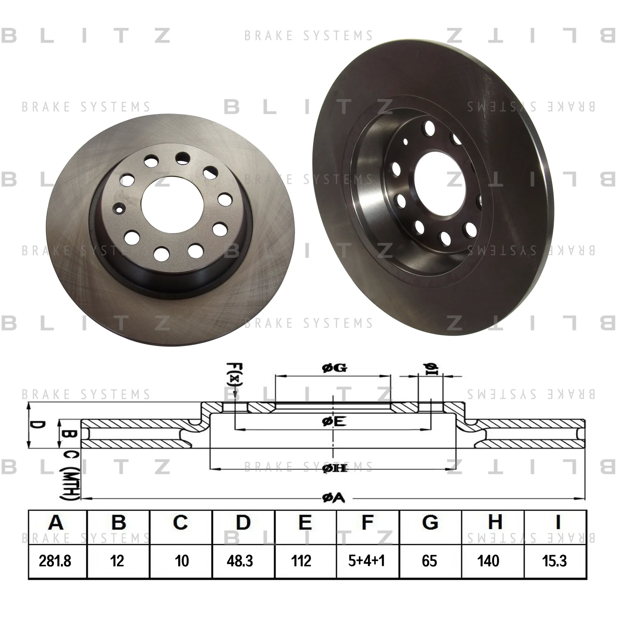 Диск тормозной задний AUDI A3/Q3 04->SEAT ALHAMBRA/ALTEA/LEON/TOLEDO 04- BLITZ BS0221