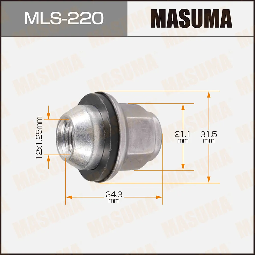 Гайка колесная M12x1.25(R) под ключ 21 M12x1.25(R) под ключ 21 MASUMA MLS220