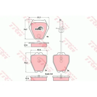 Колодки передние AD A6 99->00 двухпоршневые без грузиков TRW GDB1381