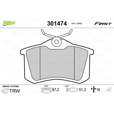 Колодки тормозные задние VALEO 301474